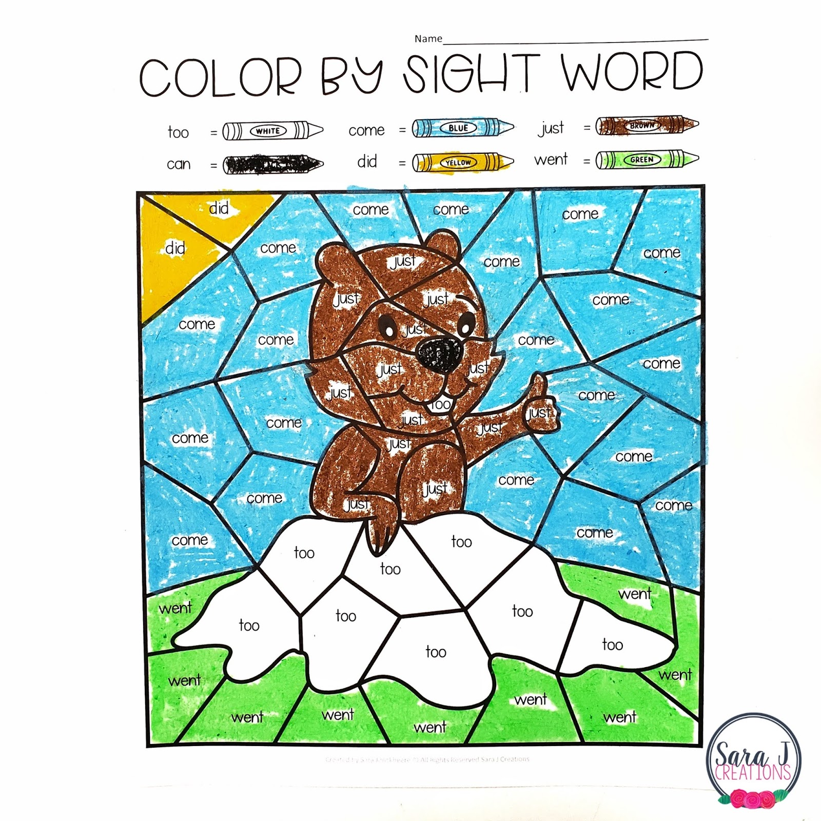 Free groundhog day color by sight word activities sara j creations