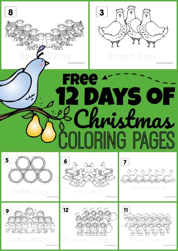 Free days of christmas coloring pages