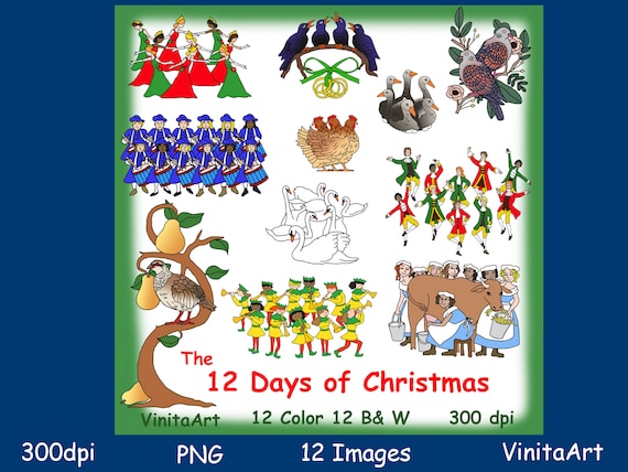 Days of christmas clip art holiday decor digital stamps printables christmas coloring pages