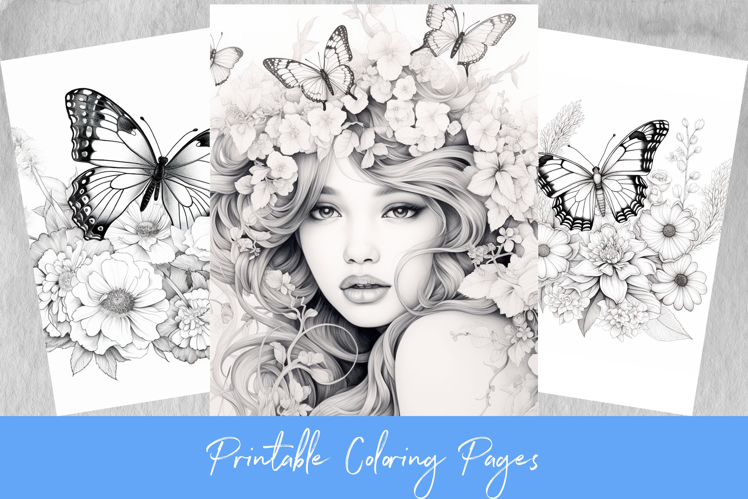 Butterfly and flowers coloring pages by north sea studio