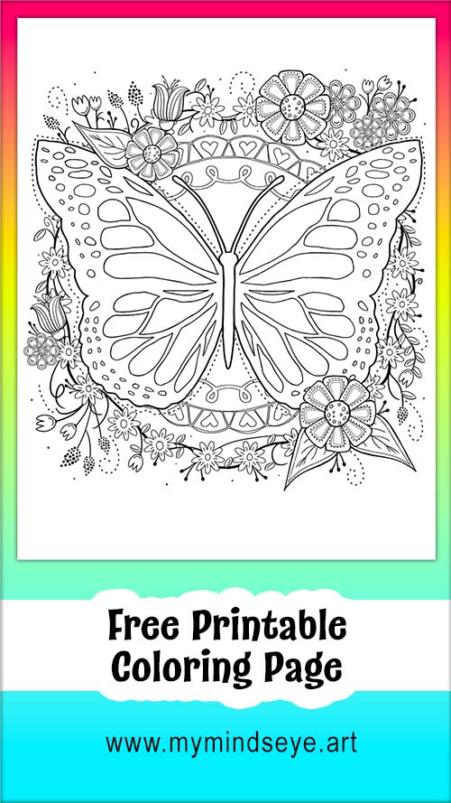 Butterfly and flowers coloring page c