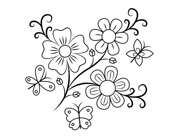 Printable butterflies and flowers coloring page