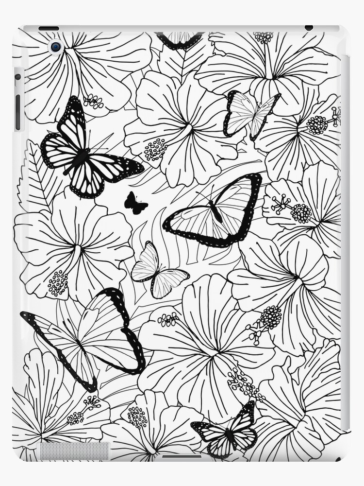 Butterflies and tropical flowers colouring page ipad case skin for sale by hothibiscus