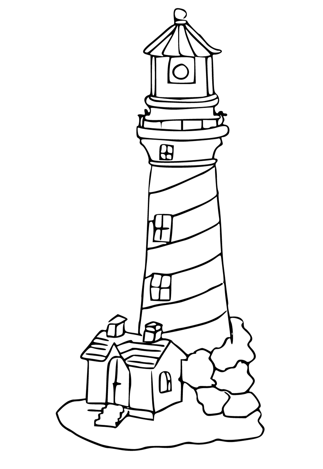 Free printable lighthouse house coloring page for adults and kids