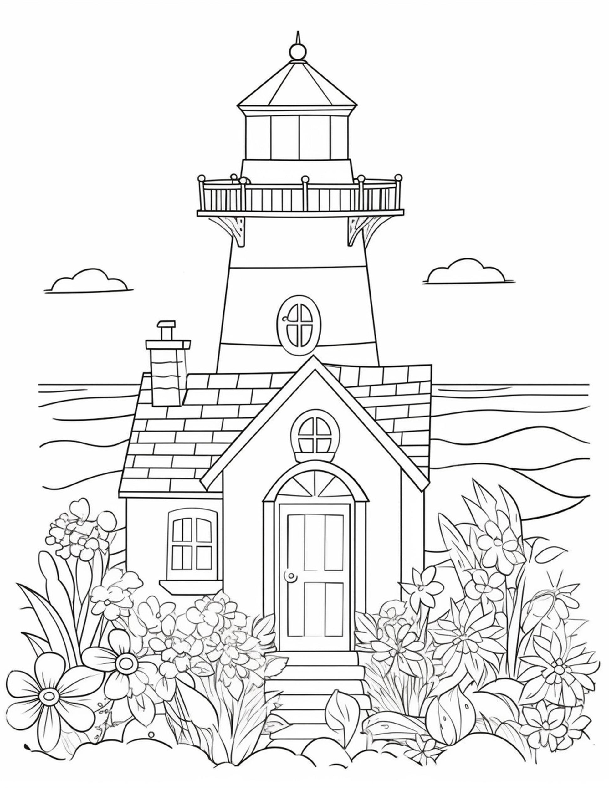 Printable lighthouse scene coloring pages for adults printable pd â coloring