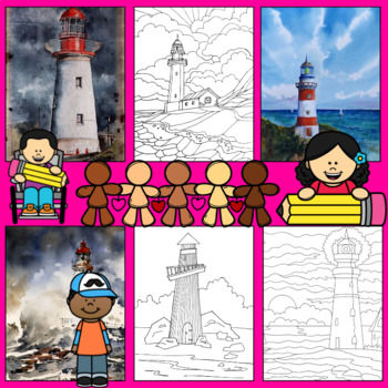 Hand drawn lighthouse coloring pages printable digital coloring book