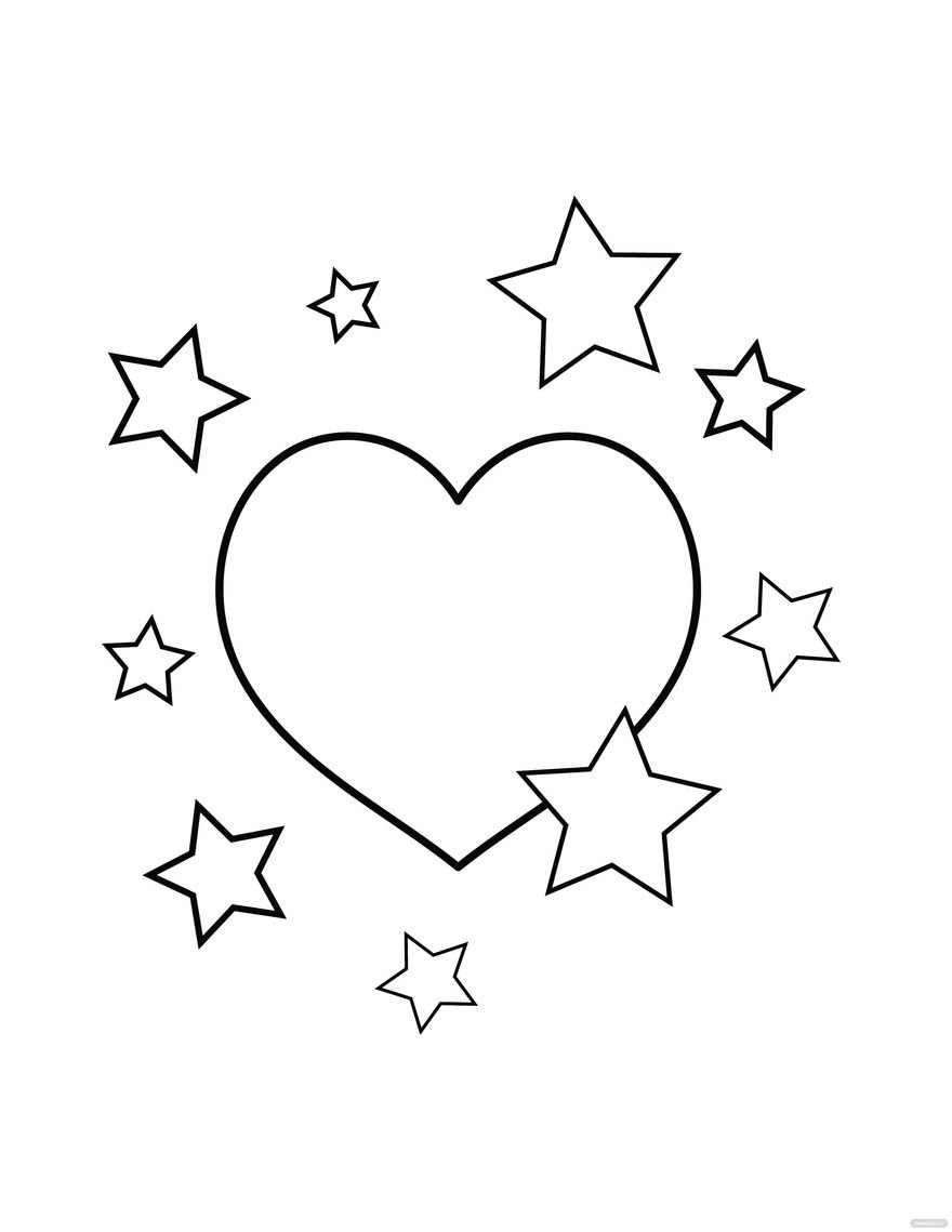 Free stars and heart coloring page