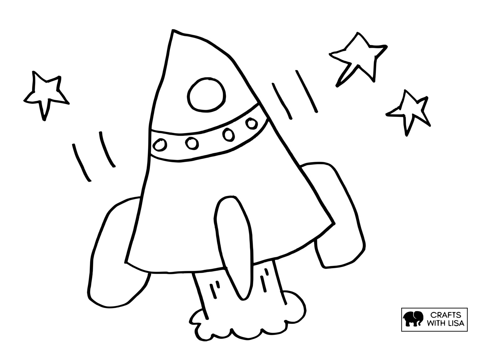 Small rocket and stars coloring page