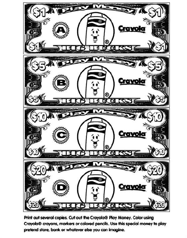 Play money coloring page