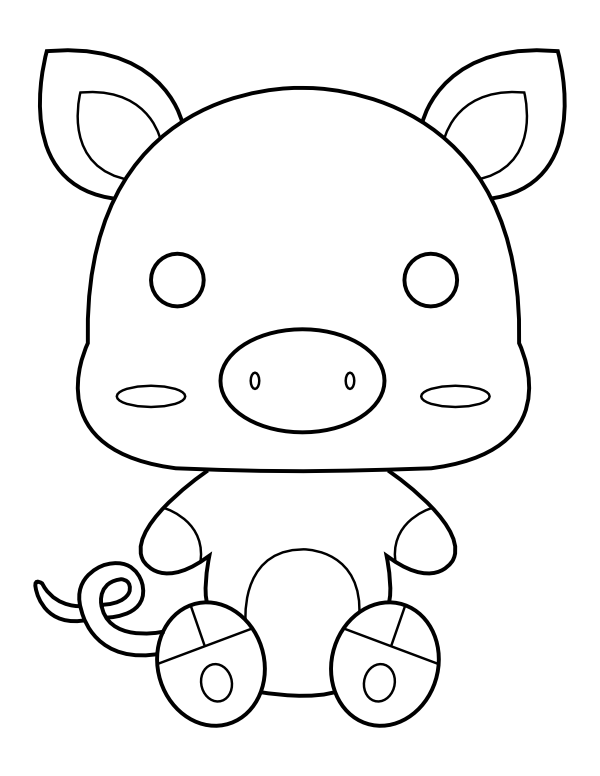 Printable kawaii pig coloring page