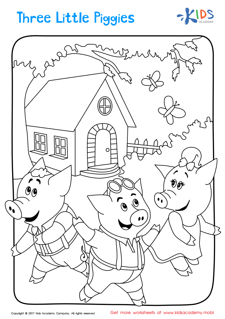Three little piggies printable coloring page free printable worksheet for kids