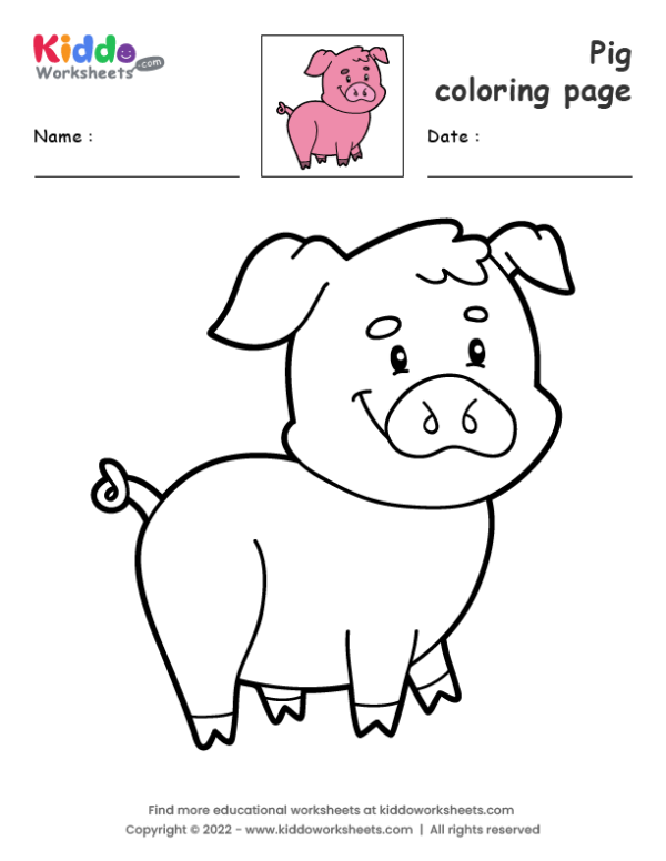 Free printable pig coloring page worksheet