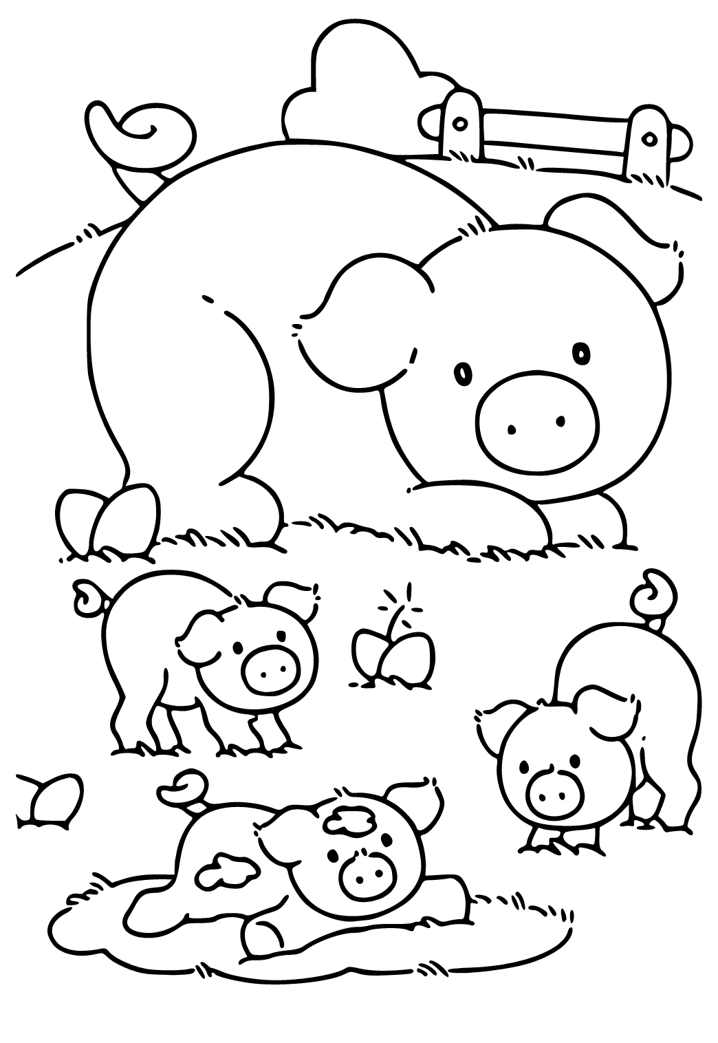 Free printable pig family coloring page for adults and kids