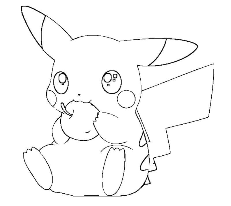 Pikachu with apple coloring page