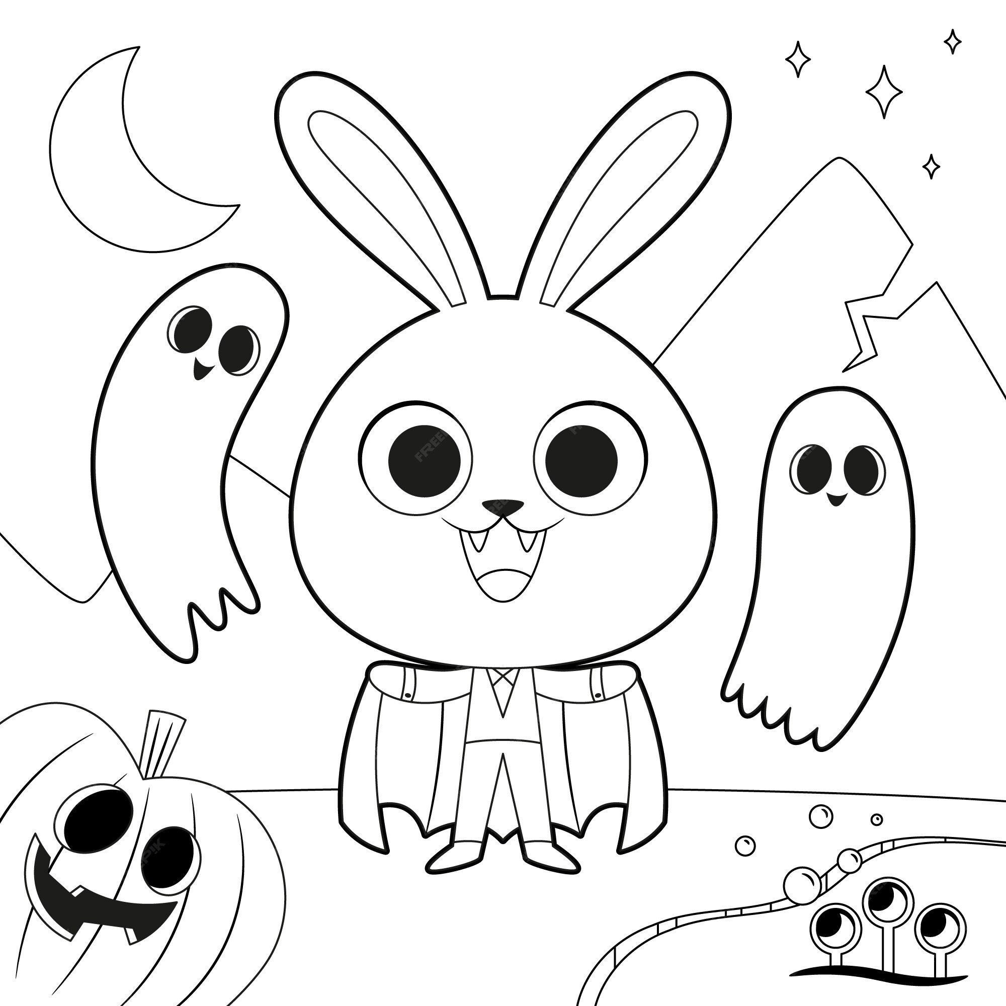 Free vector flat halloween coloring page illustration