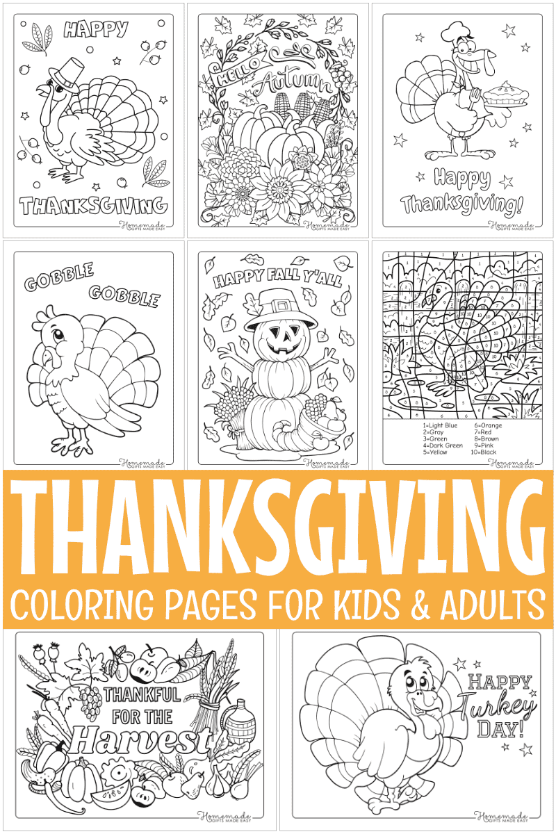 Free thanksgiving coloring pages for kids adults