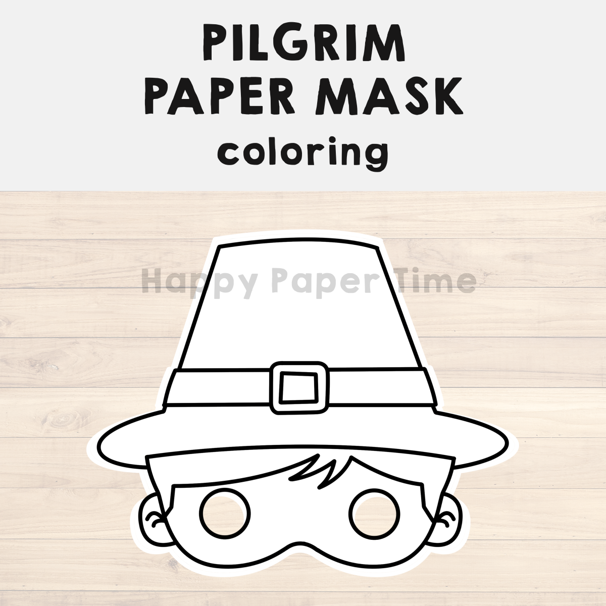Pilgrim paper mask printable thanksgiving coloring costume craft activity made by teachers