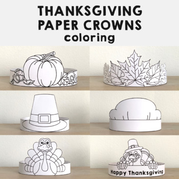 Thanksgiving paper crowns hats printable coloring craft activity for kids