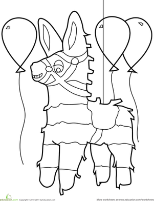 Birthday coloring pinata worksheet education coloring pages pinata coloring books