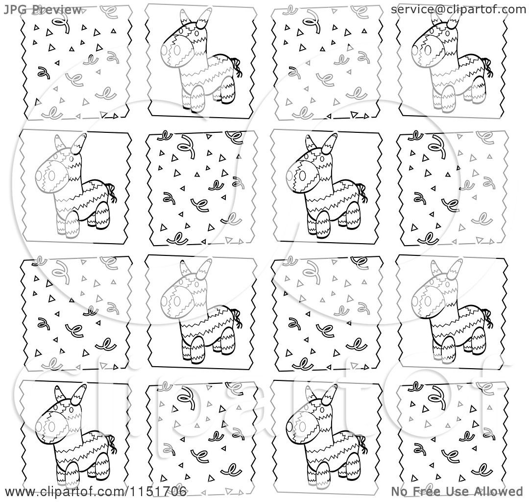 Cartoon clipart of a black and white mexican pinata pattern