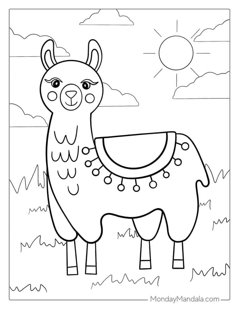 Llama coloring pages free pdf printables