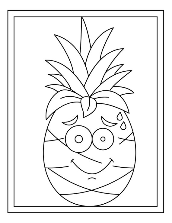 Cute tropical pineapple coloring pages for kids printable