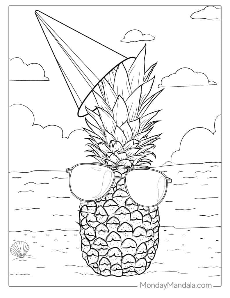 Pineapple coloring page free pdf printables