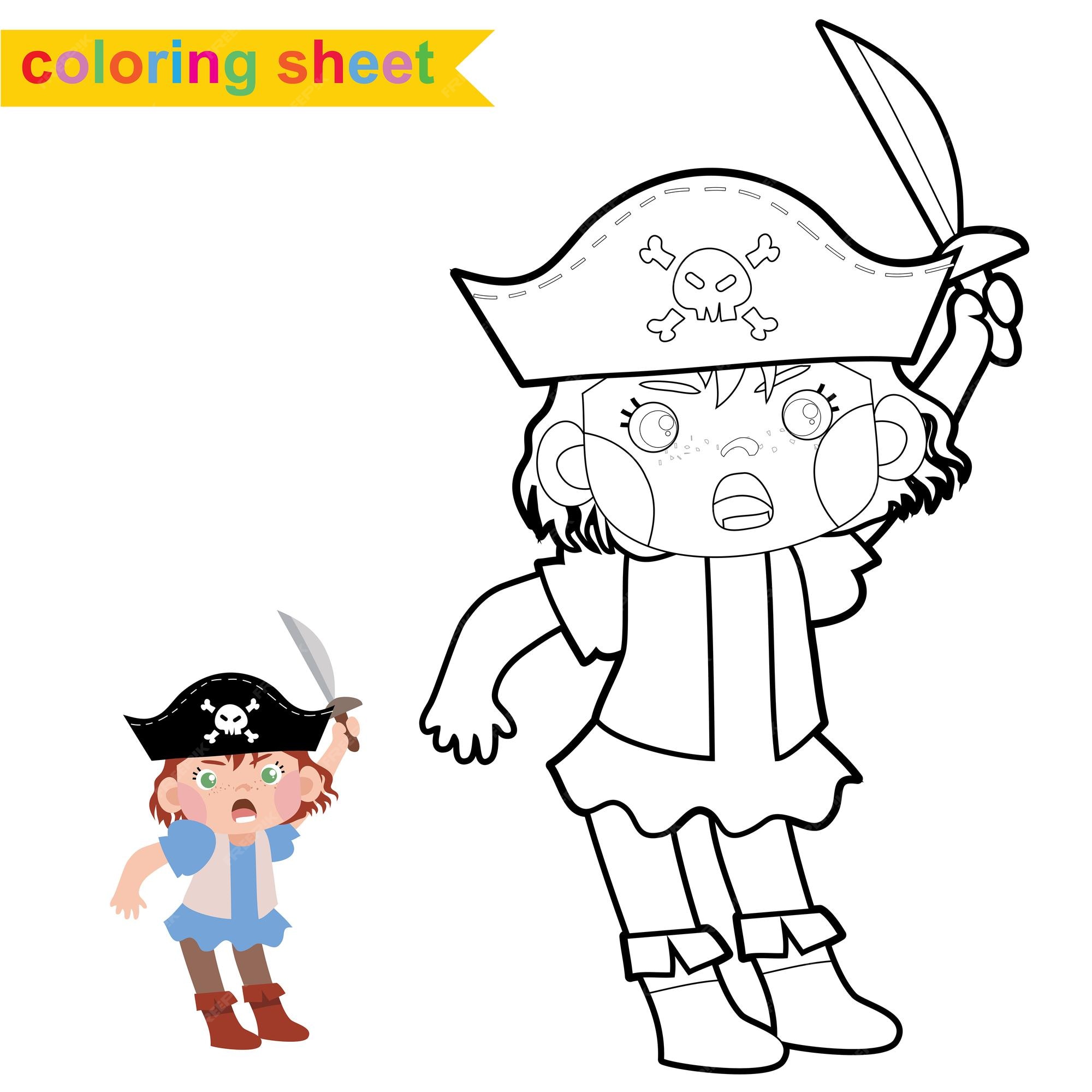 Premium vector cute pirate coloring page educational printable coloring worksheet coloring game for children