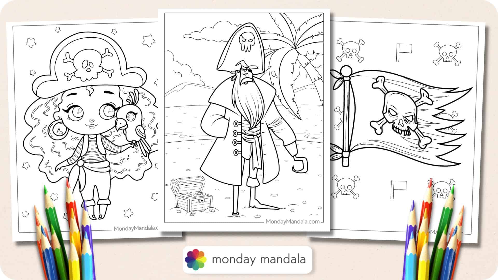 Pirate coloring pages free pdf printables