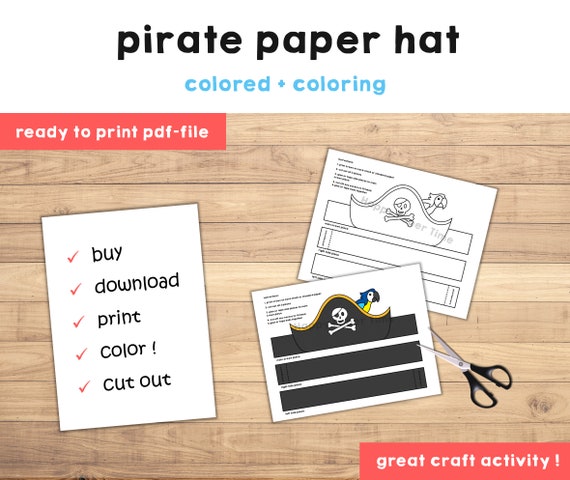 Pirate hat paper crown template pirate captain party headband coloring printable kids craft birthday favor pdf favor diy instant download