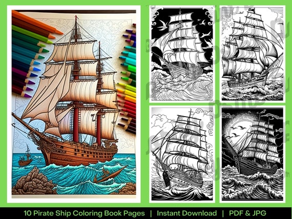 Pirate ship printable coloring book pages pirate ship colouring book pages downloadable print coloring pages for adults kids diy