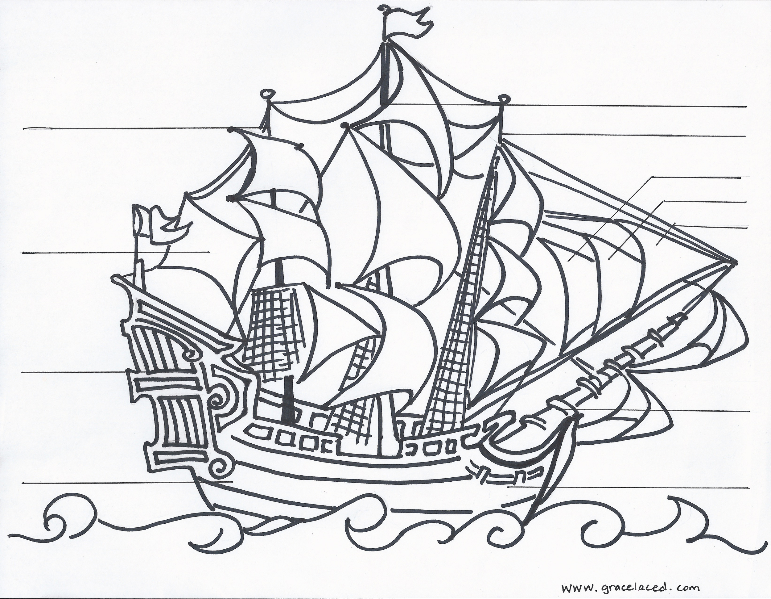 The anatomy of a pirate ship coloring sheet free printable â