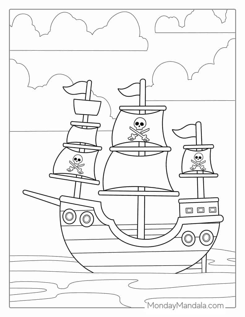 Pirate ship coloring pages free pdf printables