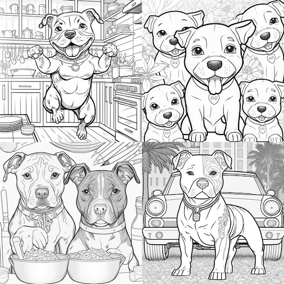 Pitbull dog coloring pages printable coloring book coloring pages for adults printable digital coloring digital download