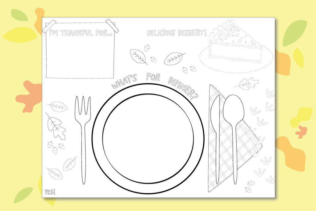 Printable thanksgiving placemat to color