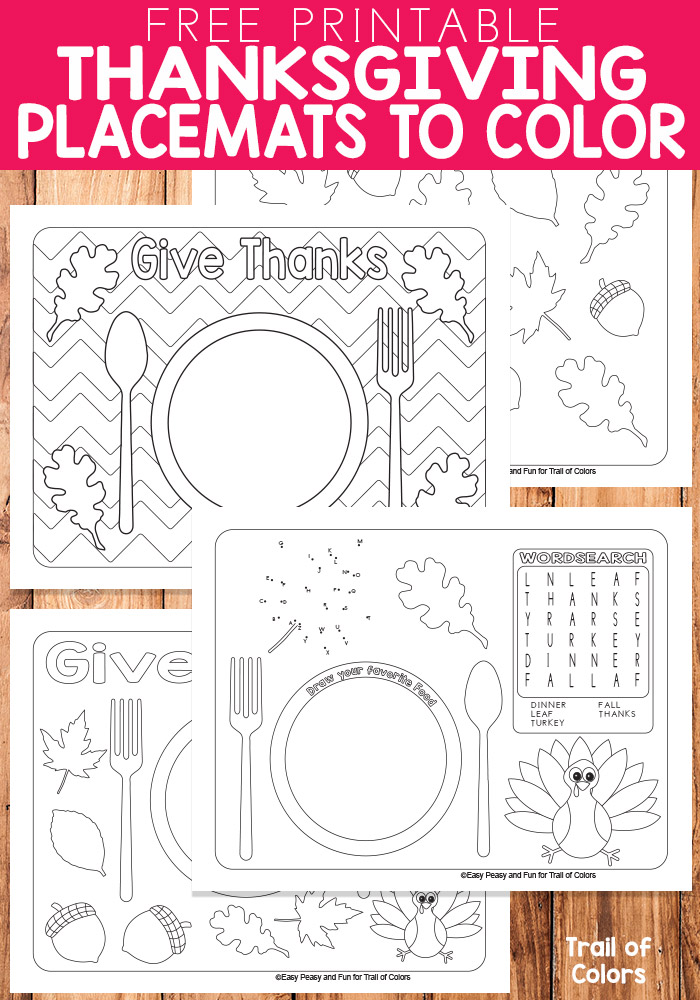 Free printable thanksgiving placemats to color