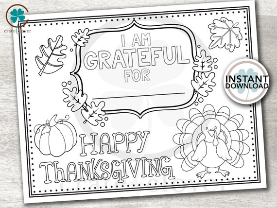 Thanksgiving coloring sheet printable placemat dinner table classroom activity instant download kids table