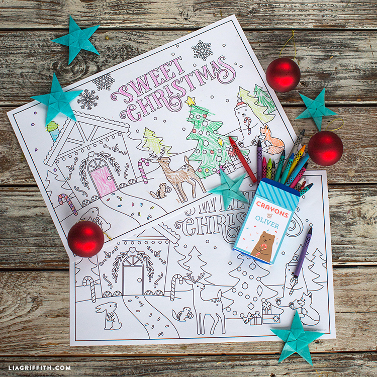 Kids coloring placemats for christmas