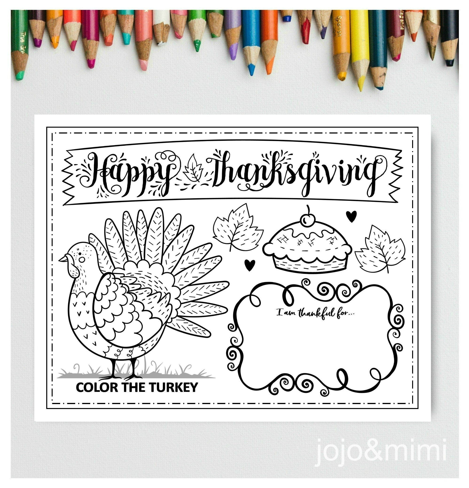 Thanksgiving printable placemat activity fall coloring page instant download happy thanksgiving dinner placemat turkey