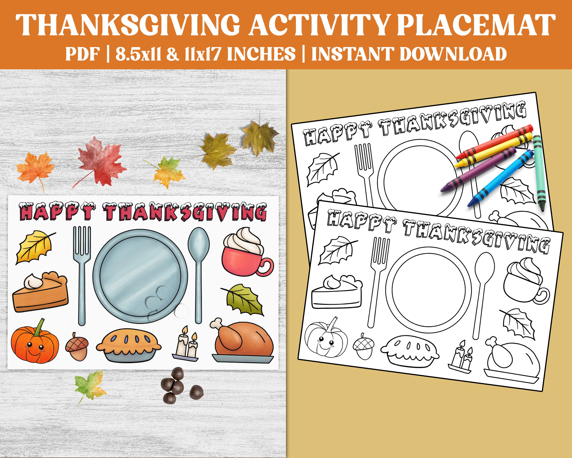 Pdf thanksgiving activity placemat printable coloring placemat for the holidays made by teachers