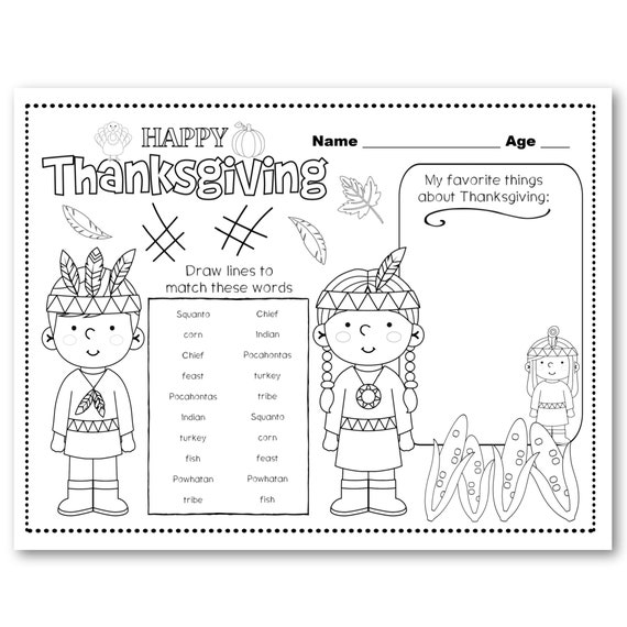 Thanksgiving coloring placemats for kids thanksgiving printable activities for kids thanksgiving coloring pages table instant download instant download