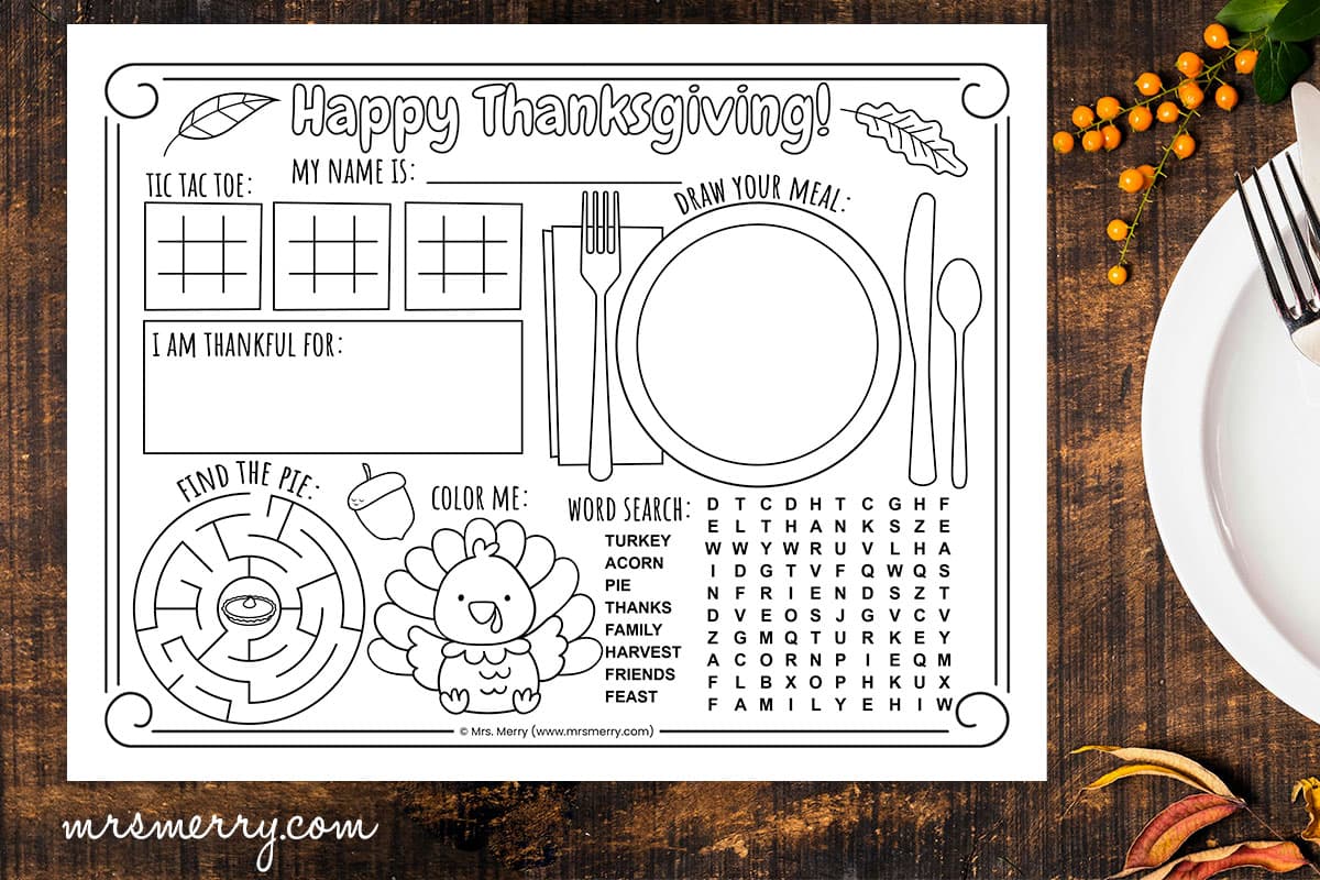 Printable thanksgiving placemats to color mrs merry