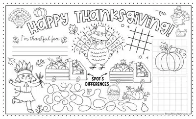 Thanksgiving coloring placemats free printable for kids