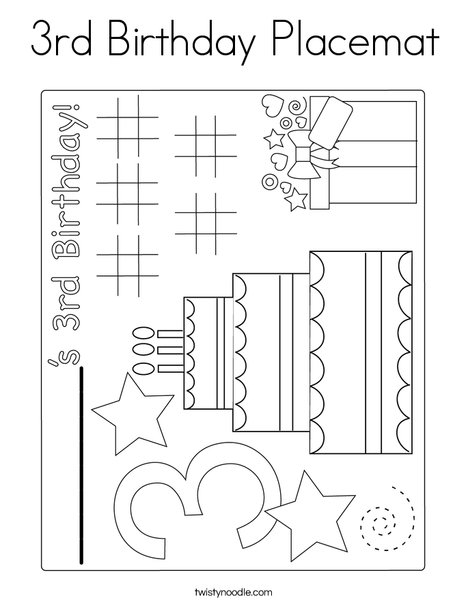 Rd birthday placemat coloring page