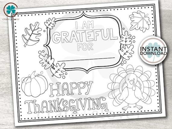 Thanksgiving coloring sheet printable placemat dinner table classroom activity instant download kids table