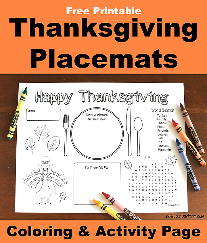 Thanksgiving placemats for kids free printable