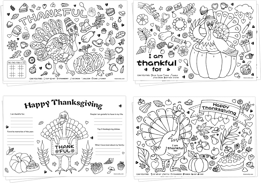 Es novelty thanksgiving placemat activity kids coloring placemats for kids adults x paper disposable placemats crafts bulk pack thankful activities for family dinner table toys games