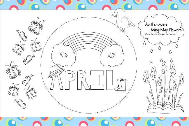 Printables to color april placemats for kids kids activities blog