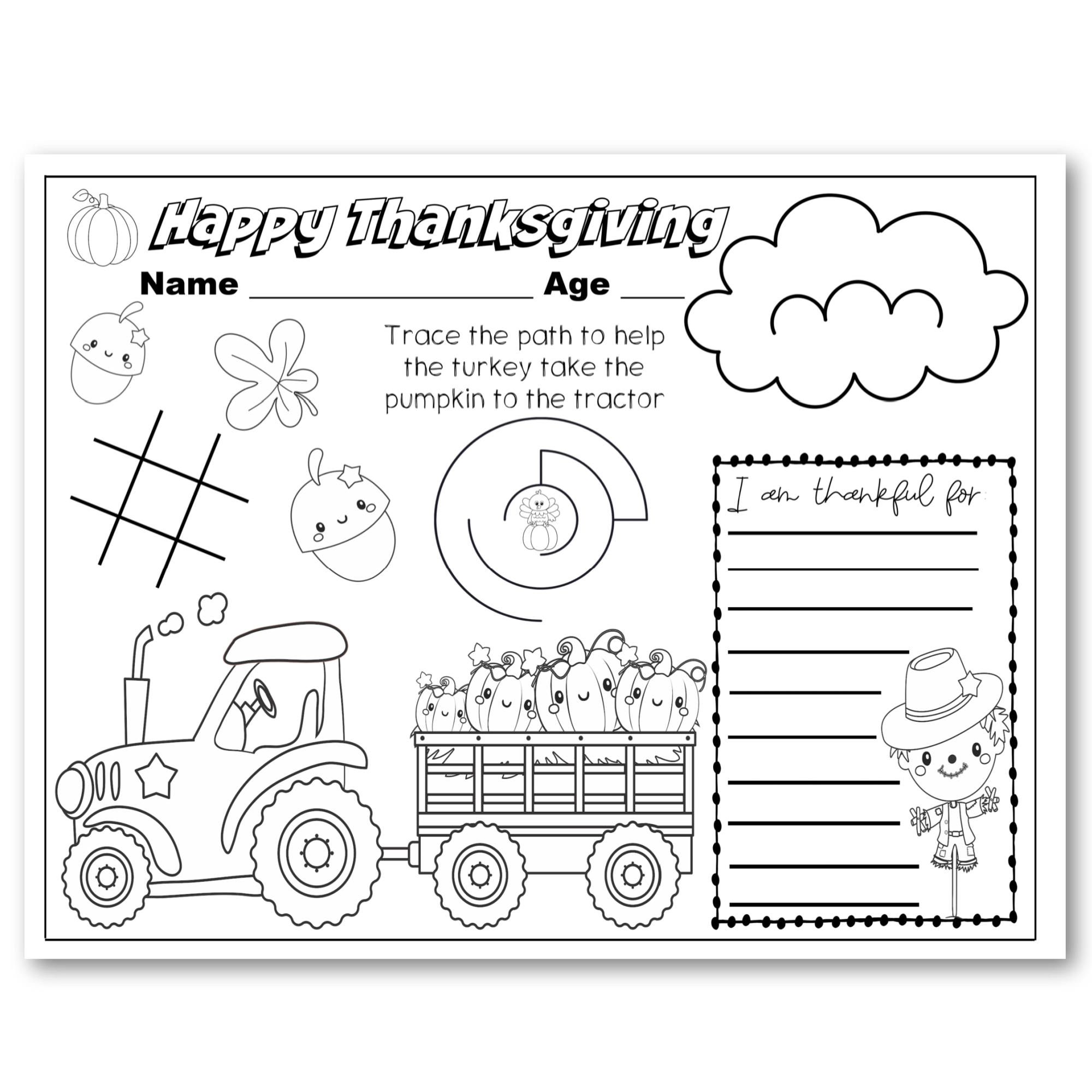 Thanksgiving coloring placemats for kids â at home with zan printables