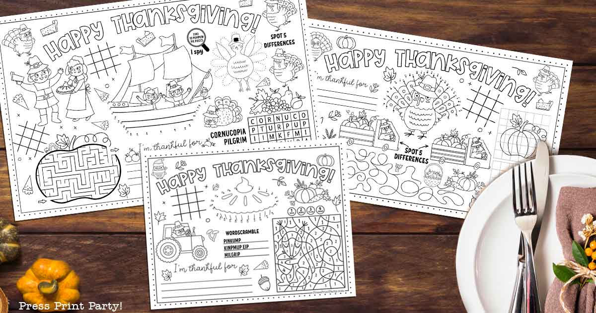 Thanksgiving coloring placemats free printable for kids